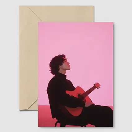 Young Man Guitar Pink Neon Background