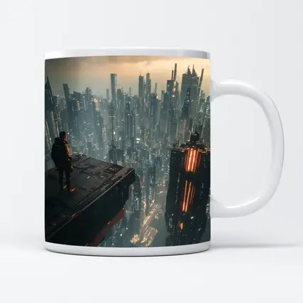 Lone Figure Standing Over Cyberpunk City