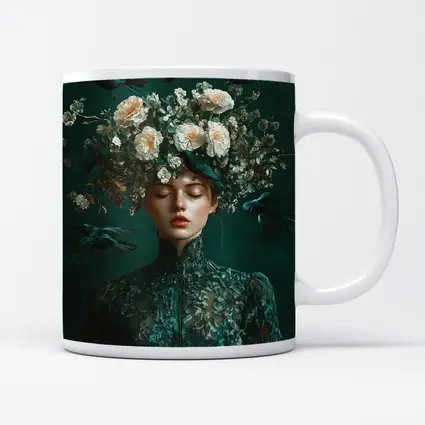 Woman With Flowers And Birds Teal