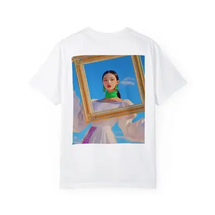 Korean Girl Holding Gold Frame Blue Sky