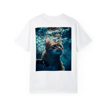 Orange Cat Swimming Underwater Blue Water