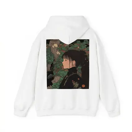 Japanese Illustration Girl Among Ancient Pine Trees