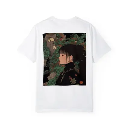 Japanese Illustration Girl Among Ancient Pine Trees