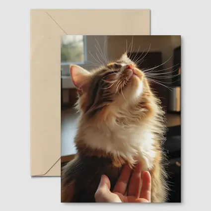 Fluffy Calico Cat Enjoying Indoor Chin Scratch