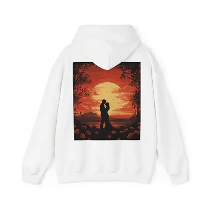 Romantic Couple Silhouette Red Moon Roses