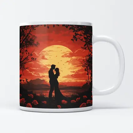 Romantic Couple Silhouette Red Moon Roses