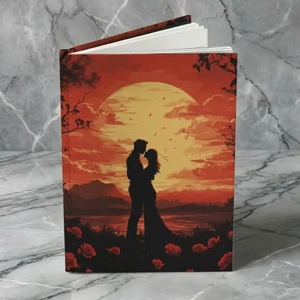 Romantic Couple Silhouette Red Moon Roses