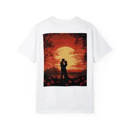 Romantic Couple Silhouette Red Moon Roses