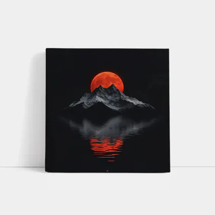Red Blood Moon Over Dark Mountain Lake