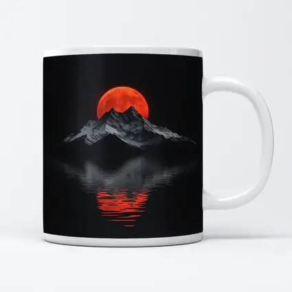 Red Blood Moon Over Dark Mountain Lake