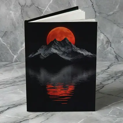Red Blood Moon Over Dark Mountain Lake