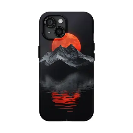 Red Blood Moon Over Dark Mountain Lake
