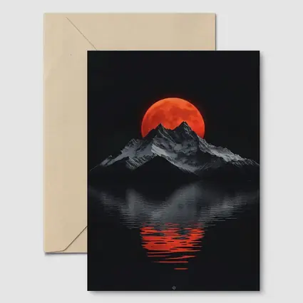 Red Blood Moon Over Dark Mountain Lake