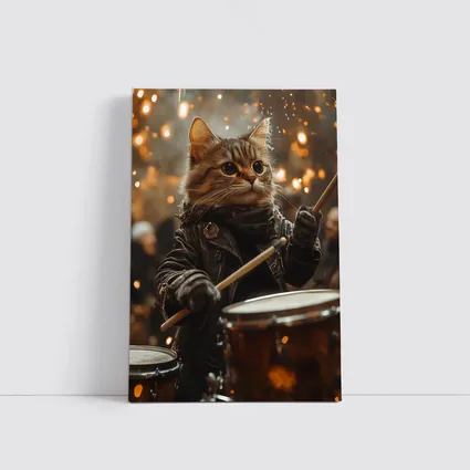 Tabby Cat Drummer Leather Jacket Sparks