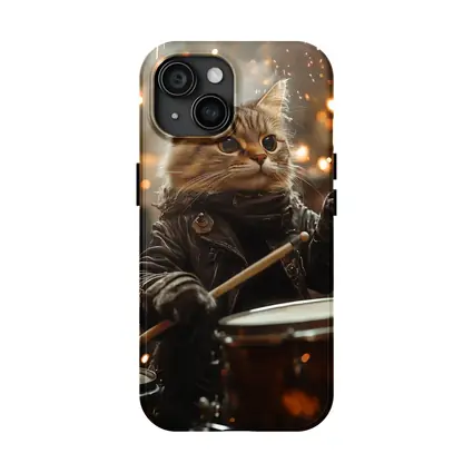 Tabby Cat Drummer Leather Jacket Sparks