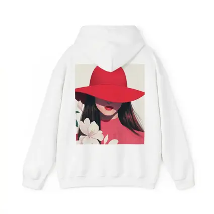 Woman Red Hat White Flowers Minimal Art