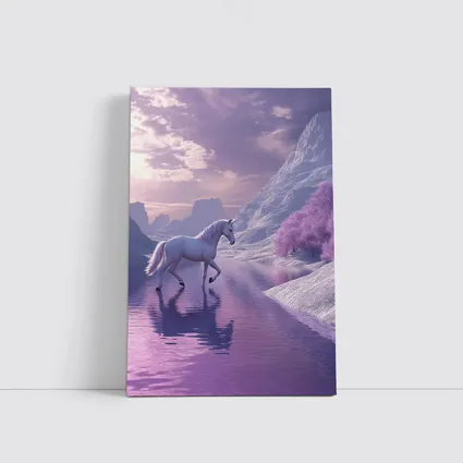 White Unicorn Walking Purple Winter Landscape