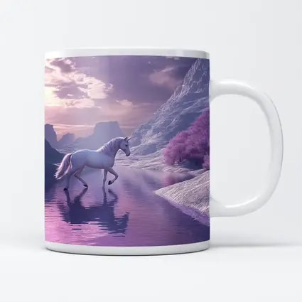 White Unicorn Walking Purple Winter Landscape