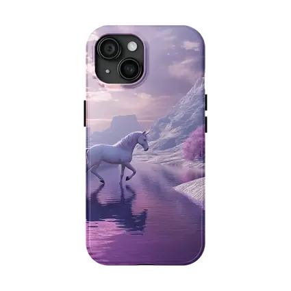 White Unicorn Walking Purple Winter Landscape