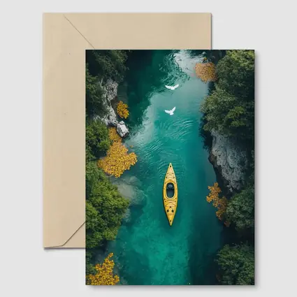 Yellow Kayak Aerial View Turquoise River