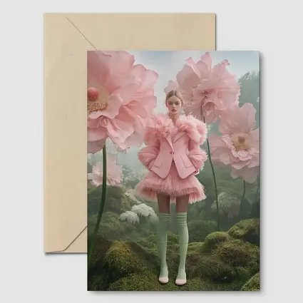 Pink Fashion Woman Giant Floral Fantasy