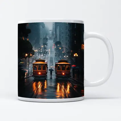 San Francisco Cable Cars Rainy City Street