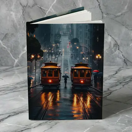 San Francisco Cable Cars Rainy City Street
