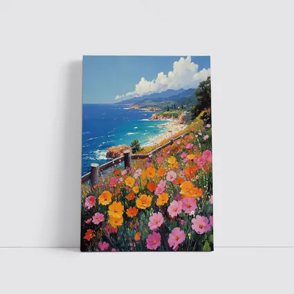Coastal Wildflowers Overlooking Sunny Blue Ocean