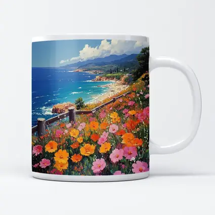 Coastal Wildflowers Overlooking Sunny Blue Ocean