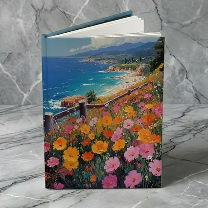 Coastal Wildflowers Overlooking Sunny Blue Ocean