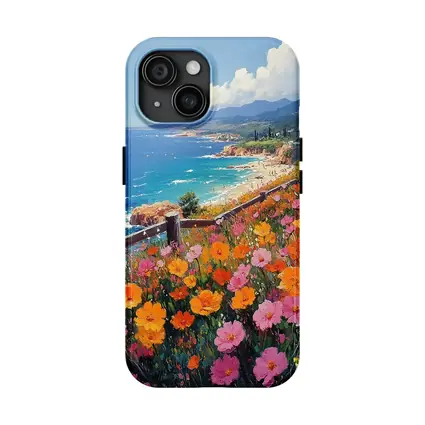 Coastal Wildflowers Overlooking Sunny Blue Ocean