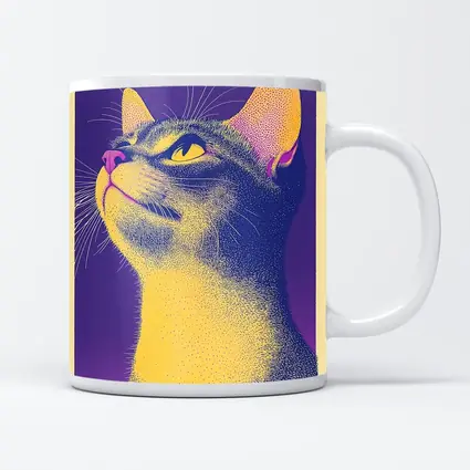 Abyssinian Cat Portrait Purple Yellow Background