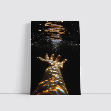 Hand Reaching Through Golden Underwater Light