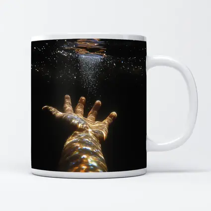 Hand Reaching Through Golden Underwater Light