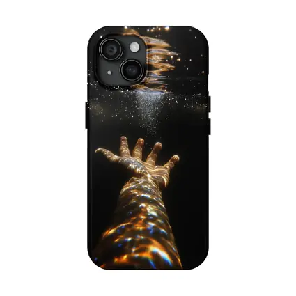 Hand Reaching Through Golden Underwater Light