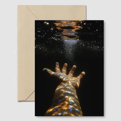 Hand Reaching Through Golden Underwater Light