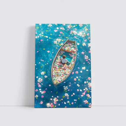 Person Sitting In Flower Filled Boat