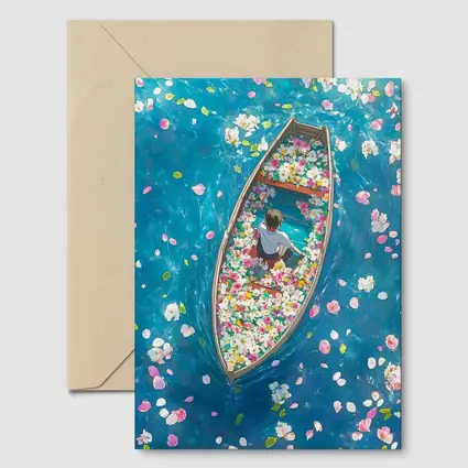 Person Sitting In Flower Filled Boat