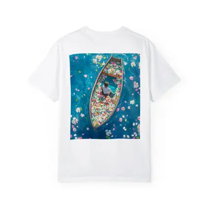 Person Sitting In Flower Filled Boat