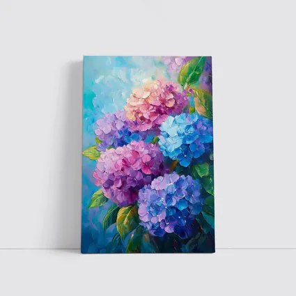 Hydrangea Bouquet Oil Painting Blue Background