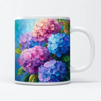 Hydrangea Bouquet Oil Painting Blue Background