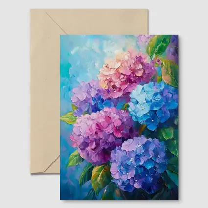 Hydrangea Bouquet Oil Painting Blue Background