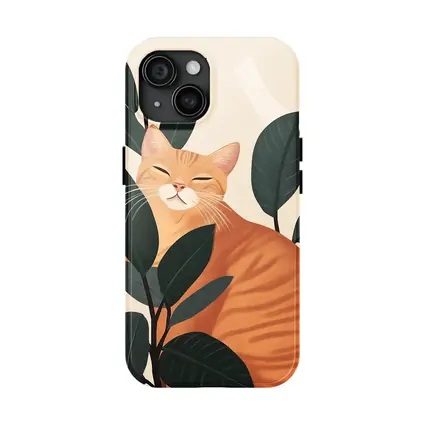 Orange Tabby Cat Among Dark Green Leaves