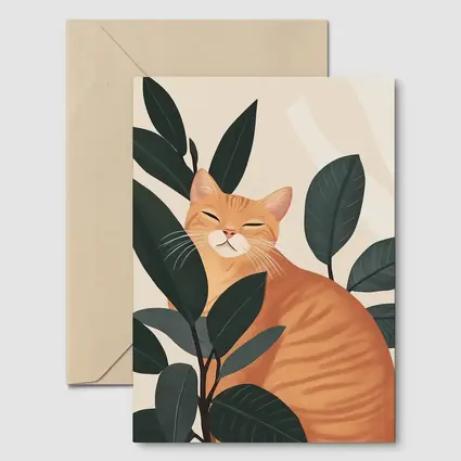 Orange Tabby Cat Among Dark Green Leaves