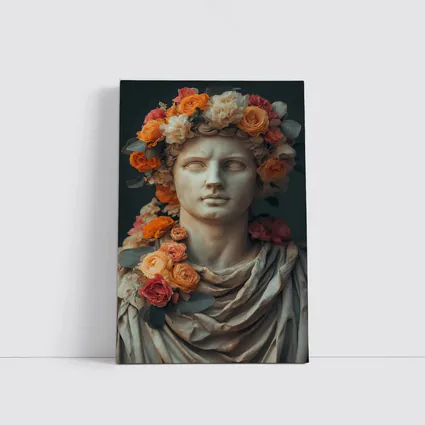 Greek Marble Bust With Colorful Floral Crown