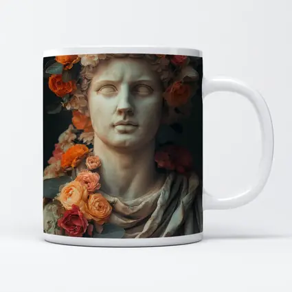 Greek Marble Bust With Colorful Floral Crown