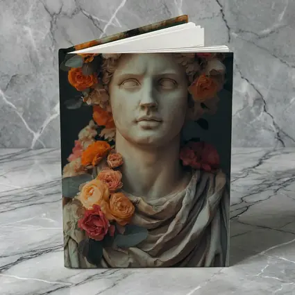 Greek Marble Bust With Colorful Floral Crown