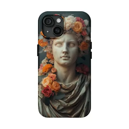 Greek Marble Bust With Colorful Floral Crown