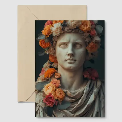 Greek Marble Bust With Colorful Floral Crown