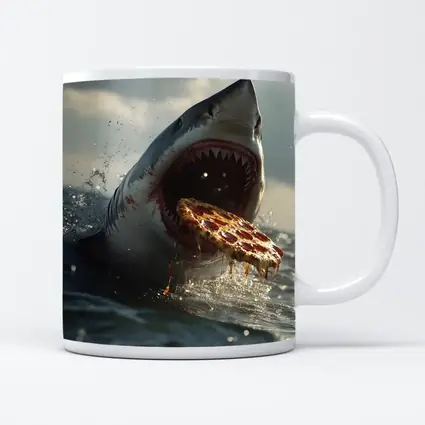 Great White Shark Eating Pizza Ocean Splash